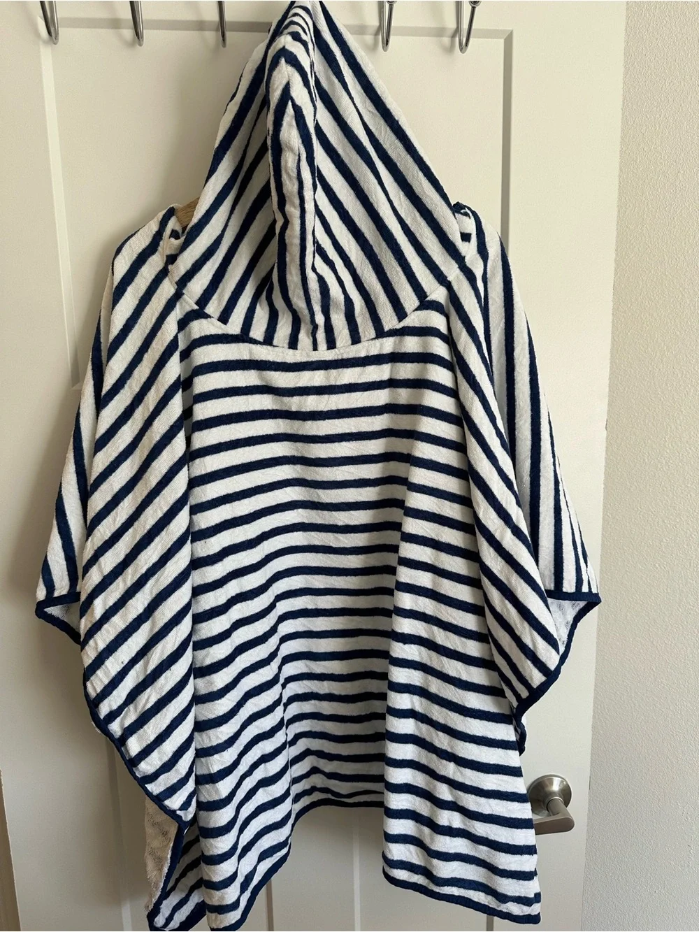 Pottery Barn Teen Navy and White Striped Hooded Towel Poncho